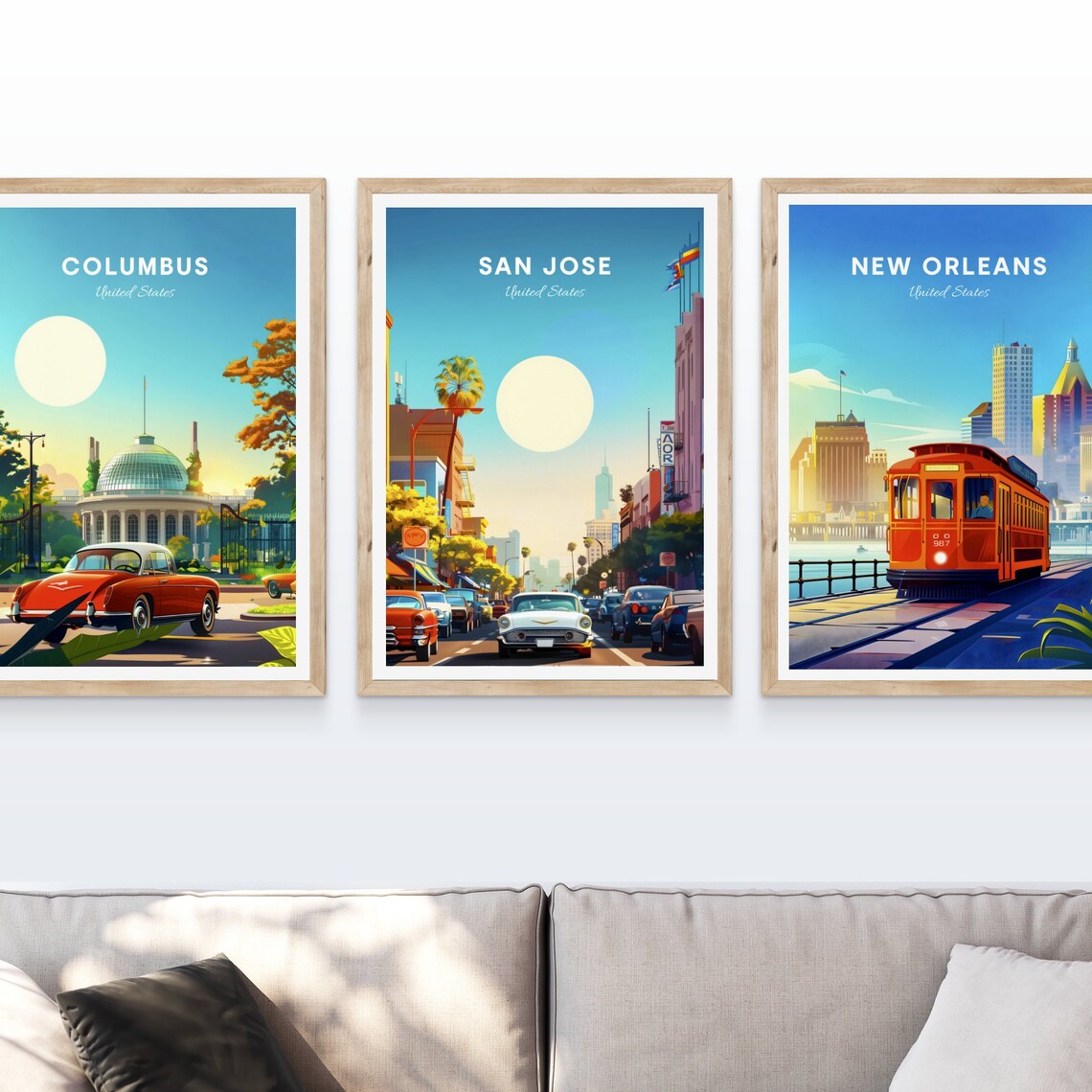 San Jose Busy Street Classic Cars Palms Neon Signs Travel Poster - Image 4