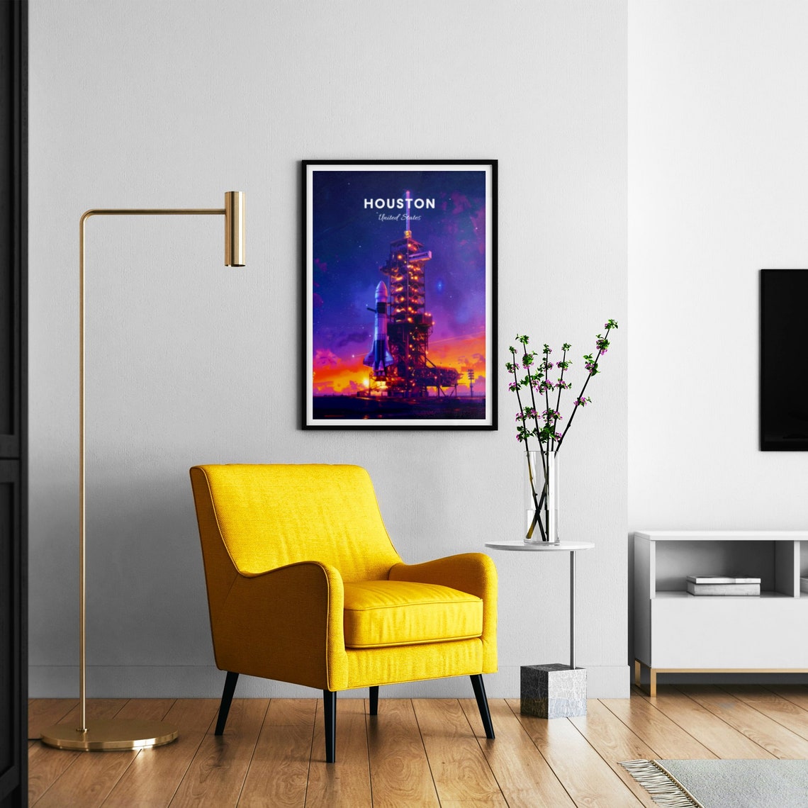 Houston Space Rocket on the Launchpad at Night Travel Poster - Image 3