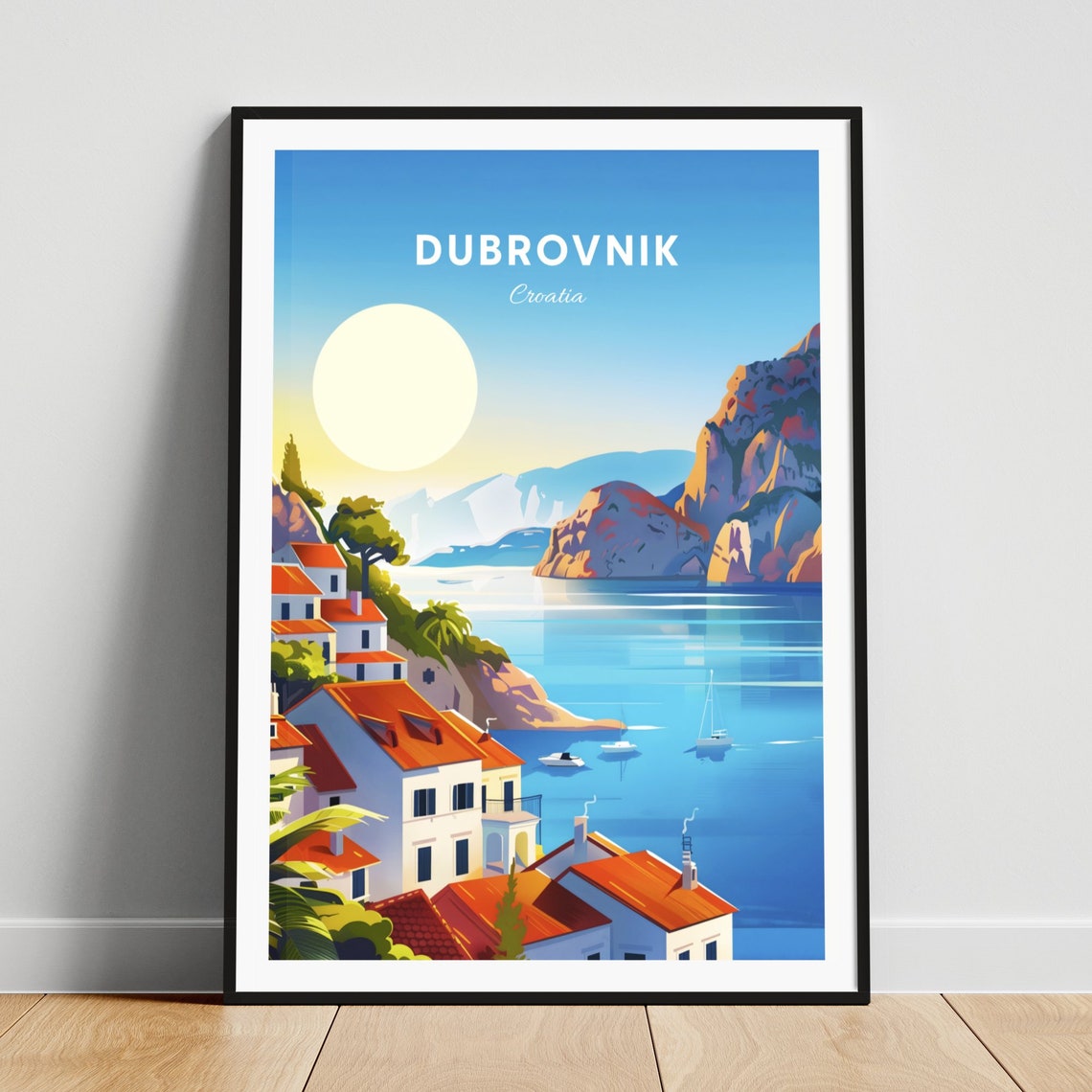 Dubrovnik Croatia Adriatic Cliffside Village Golden Sunset Poster