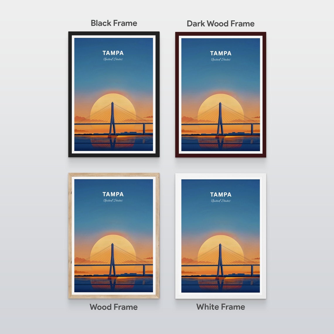 Tampa Bay Cable Stayed Bridge Golden Sunset Water View Travel Poster - Image 2