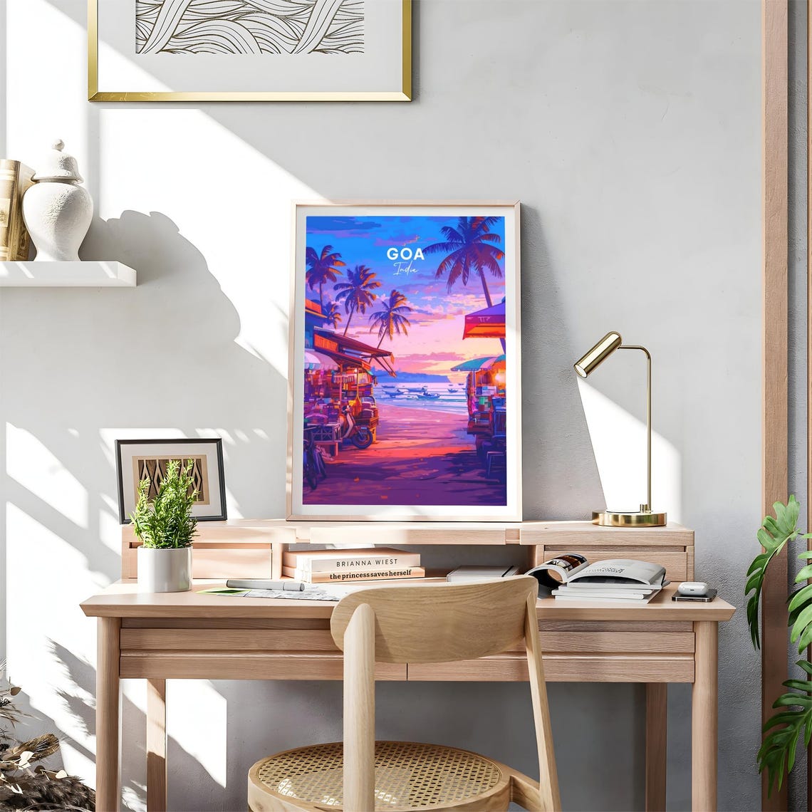 Goa India Beach Market Street Sunset Palms Boats Travel Poster - Image 4