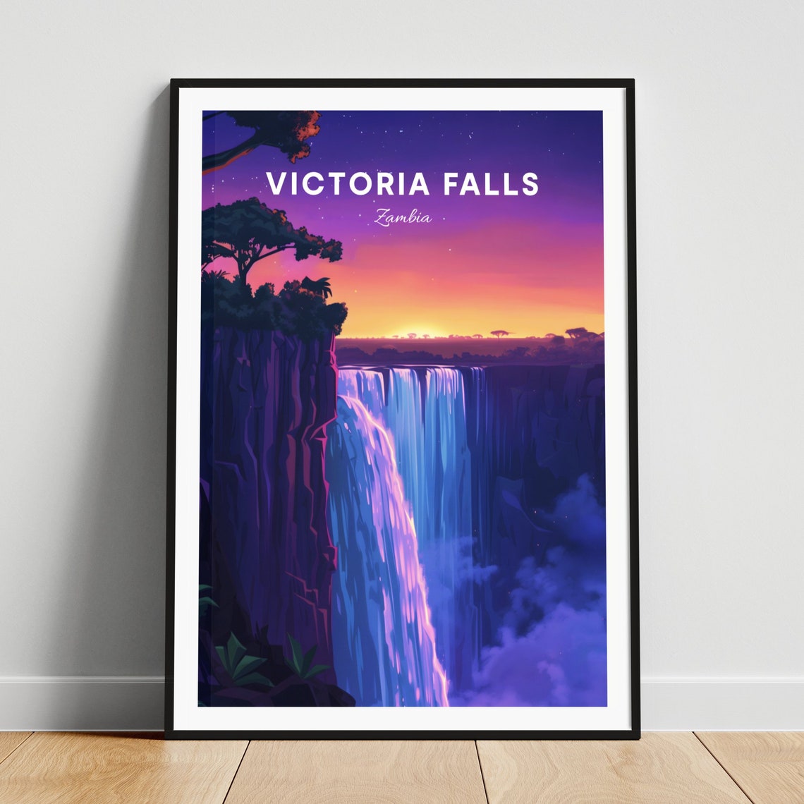 Colorful Split Victoria Falls Roatan Trio Sunset Travel Poster - Image 3