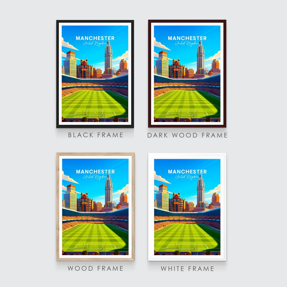 Manchester England City Skyline Football Stadium View Travel Poster - Image 3