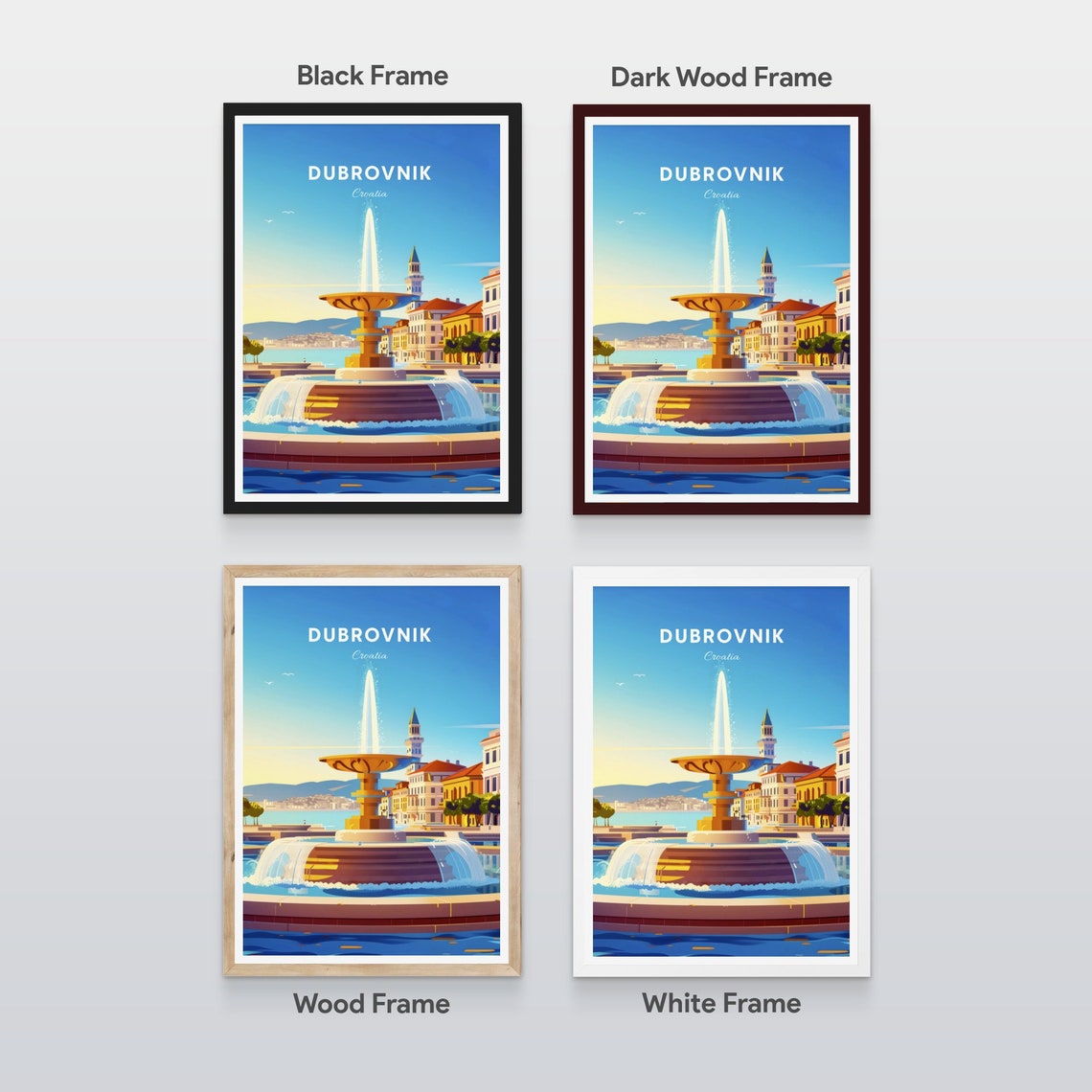 Dubrovnik Croatia Harbor Fountain Waterfront Promenade Poster - Image 2