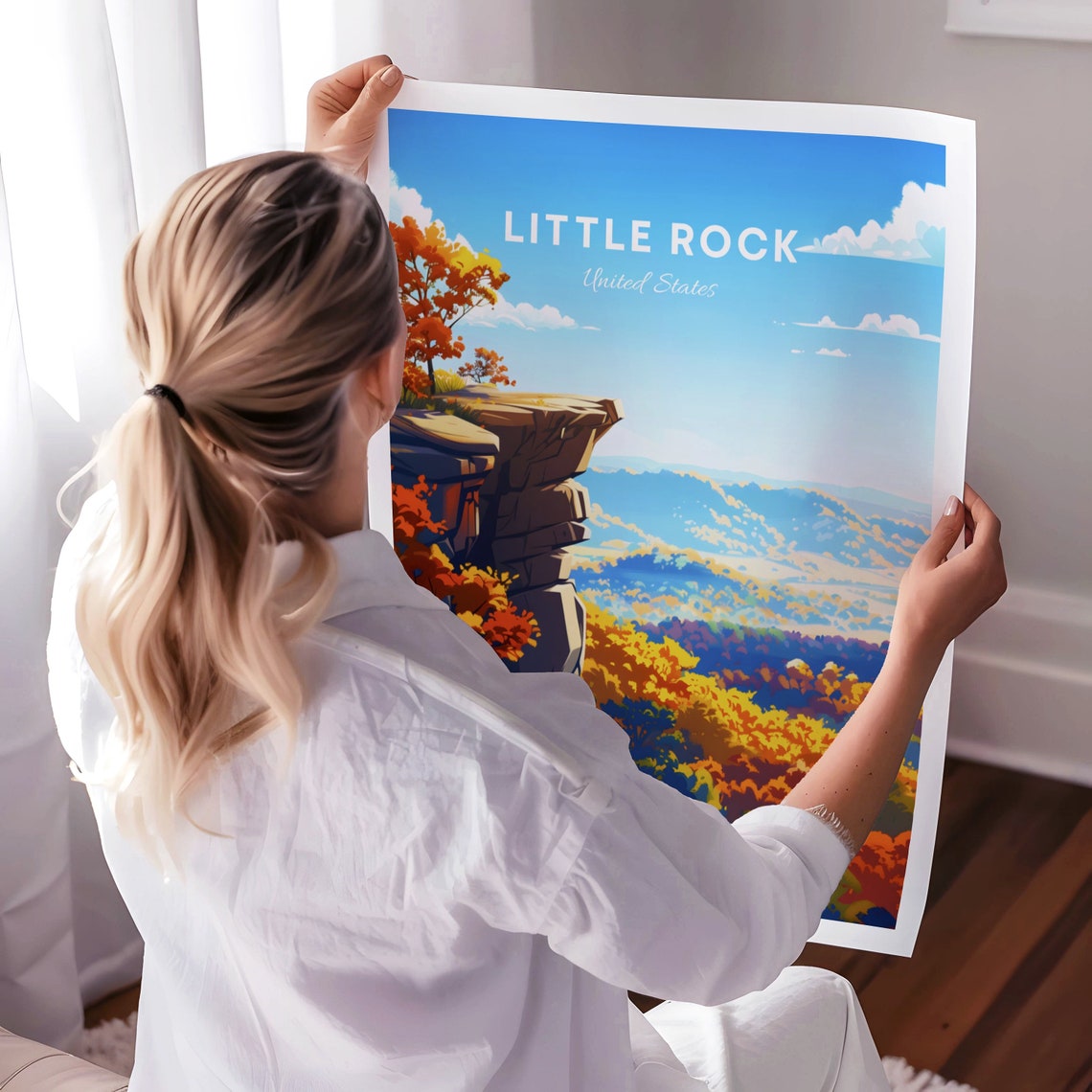 Little Rock Autumn Cliff Overlook Above a Fall Foliage Valley Poster - Image 3