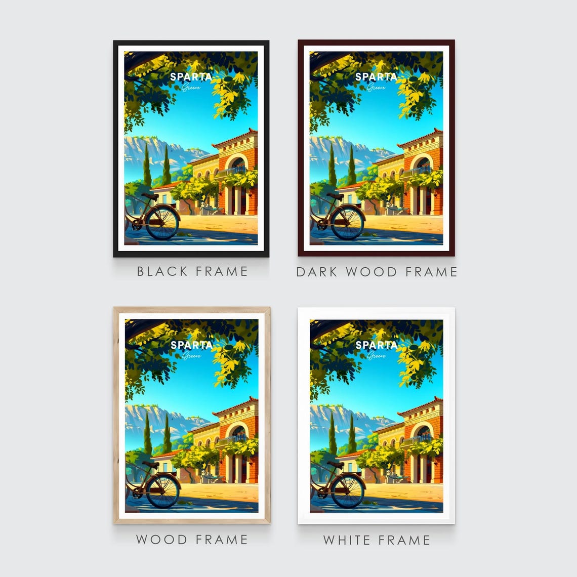 Sparta Greece Bicycle Neoclassical Square Mountain Travel Poster - Image 3