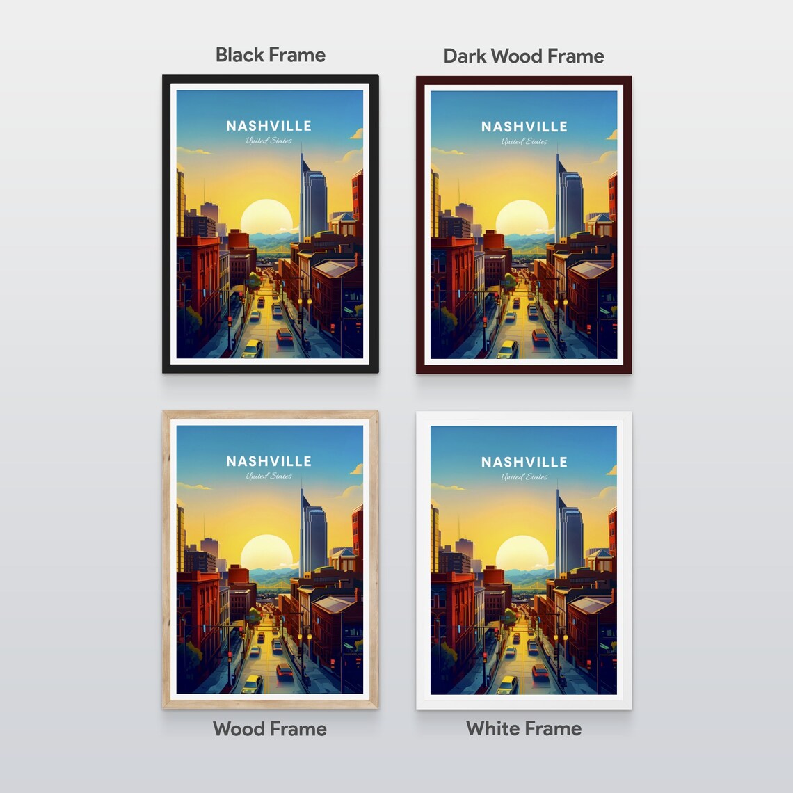 Nashville Tennessee Broadway Sunset Street View Travel Poster - Image 2
