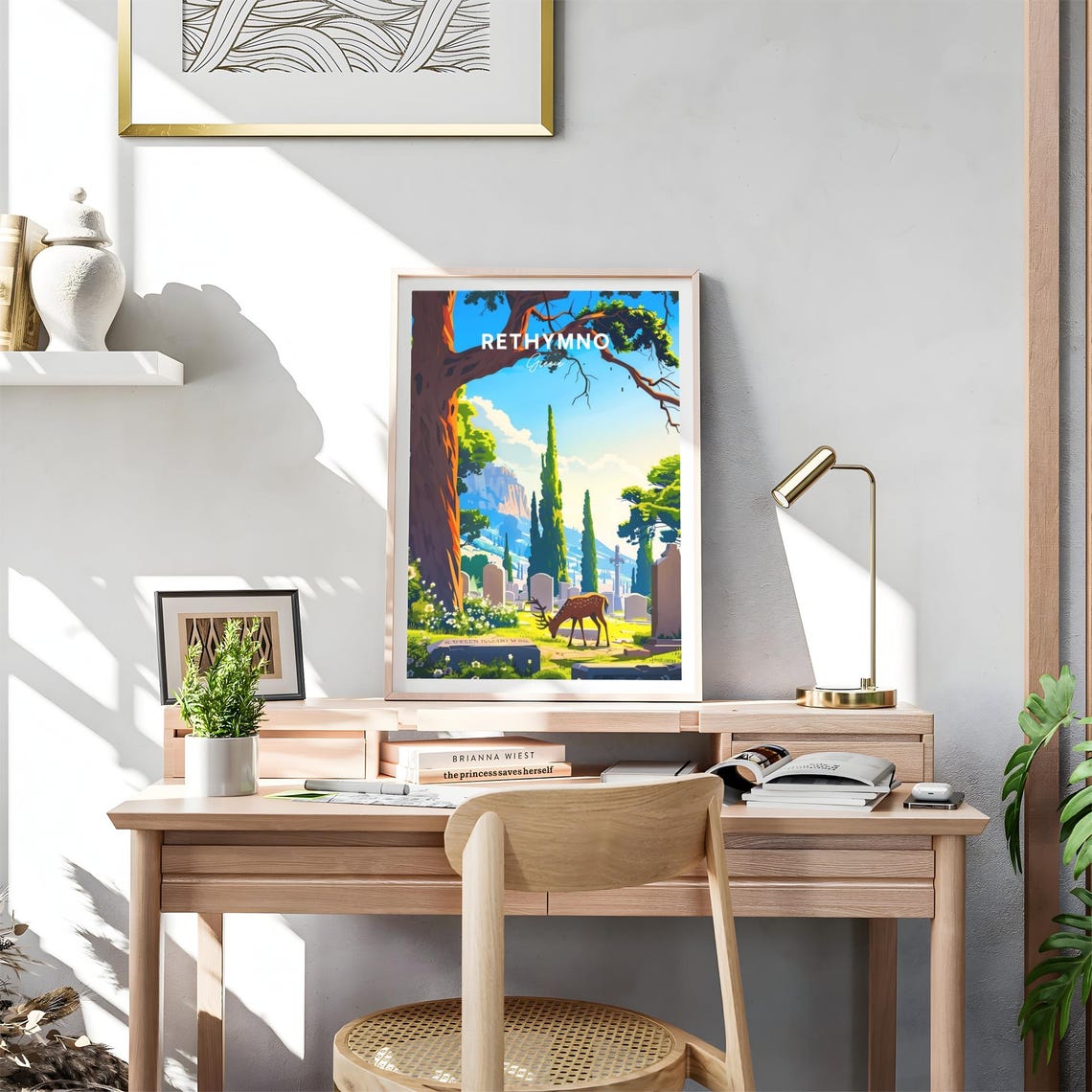 Rethymno Greece Deer Cypress Mountain Garden Travel Art Poster - Image 4