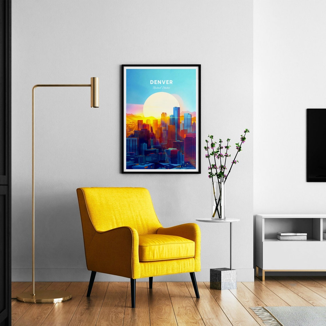 Denver Colorado Downtown Skyline Sunrise Golden Morning Travel Poster - Image 3