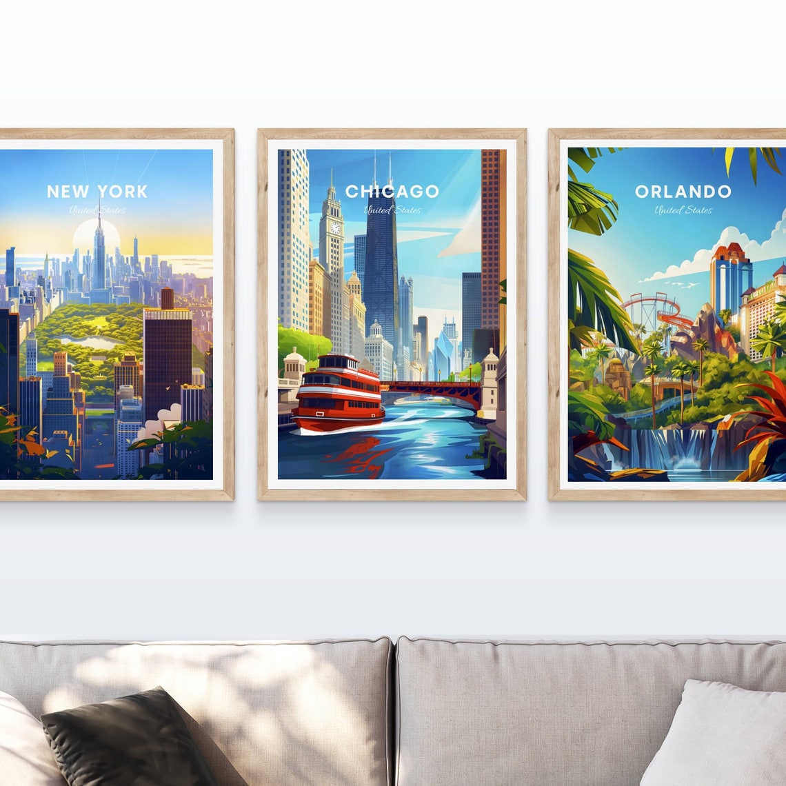 Chicago River Tour Boat Red Bridge Clock Tower Day Travel Poster - Image 4