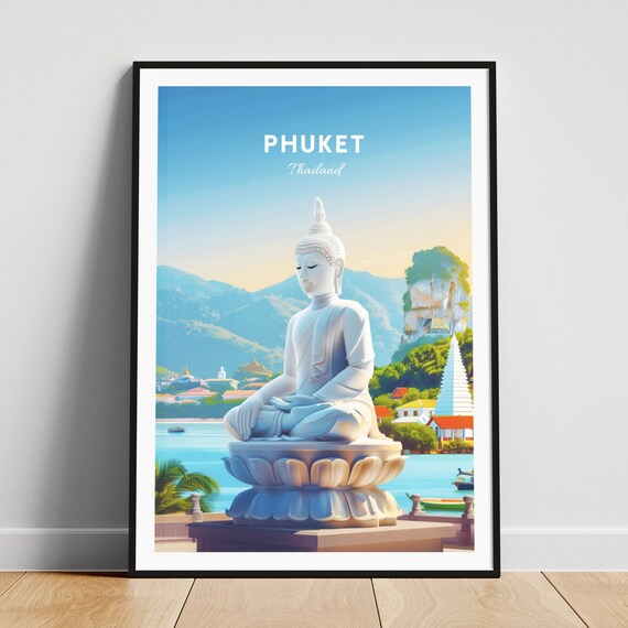 Phuket Thailand Big Buddha Statue On Lotus Pedestal By The Bay Poster