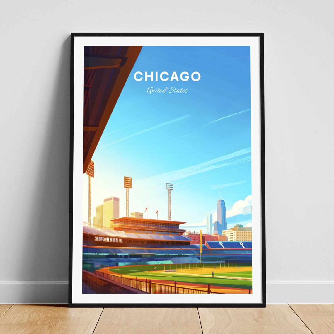 Chicago Illinois Baseball Stadium Outfield Sunny Day Travel Art Poster