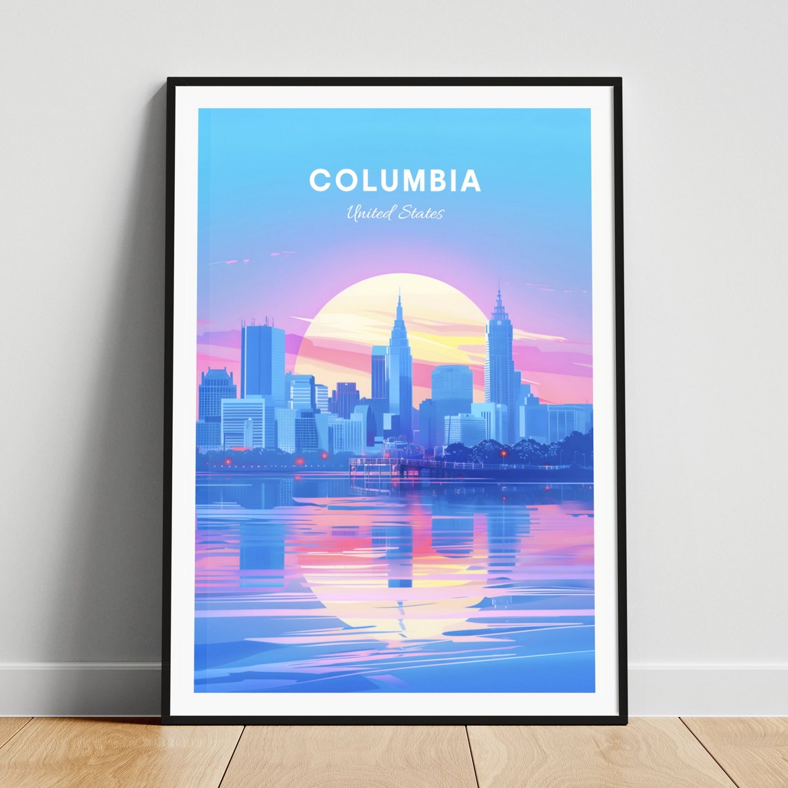 Columbia United States Pastel Skyline Reflected in the Water Poster