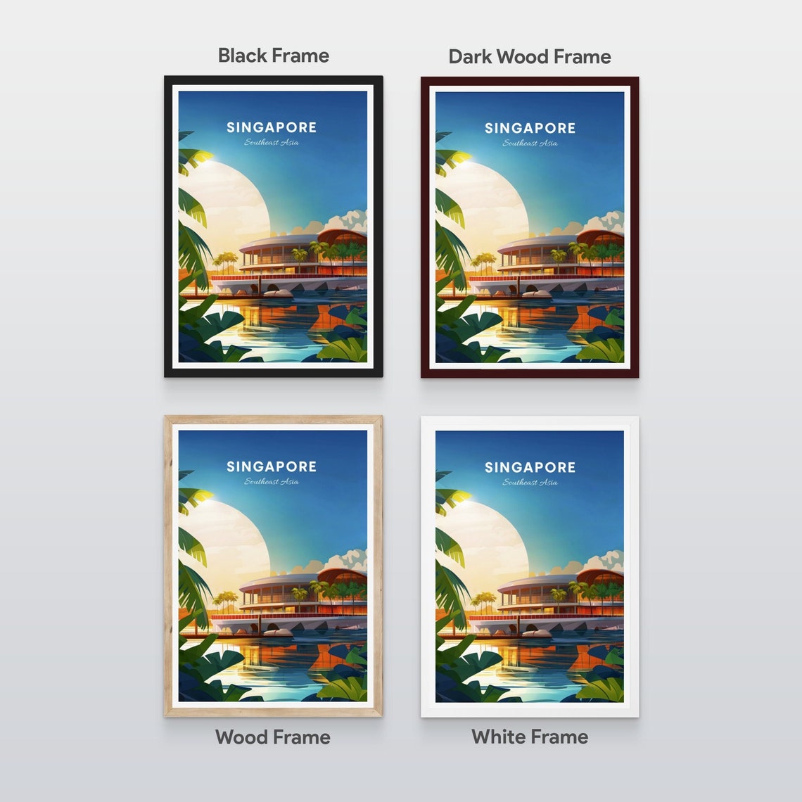 Singapore Marina Waterfront Pavilion Sunrise Reflection Travel Poster - Image 2