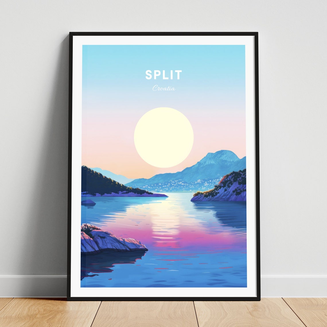 Split Croatia Sunset Bay Calm Sailing Boats Mountain View Poster