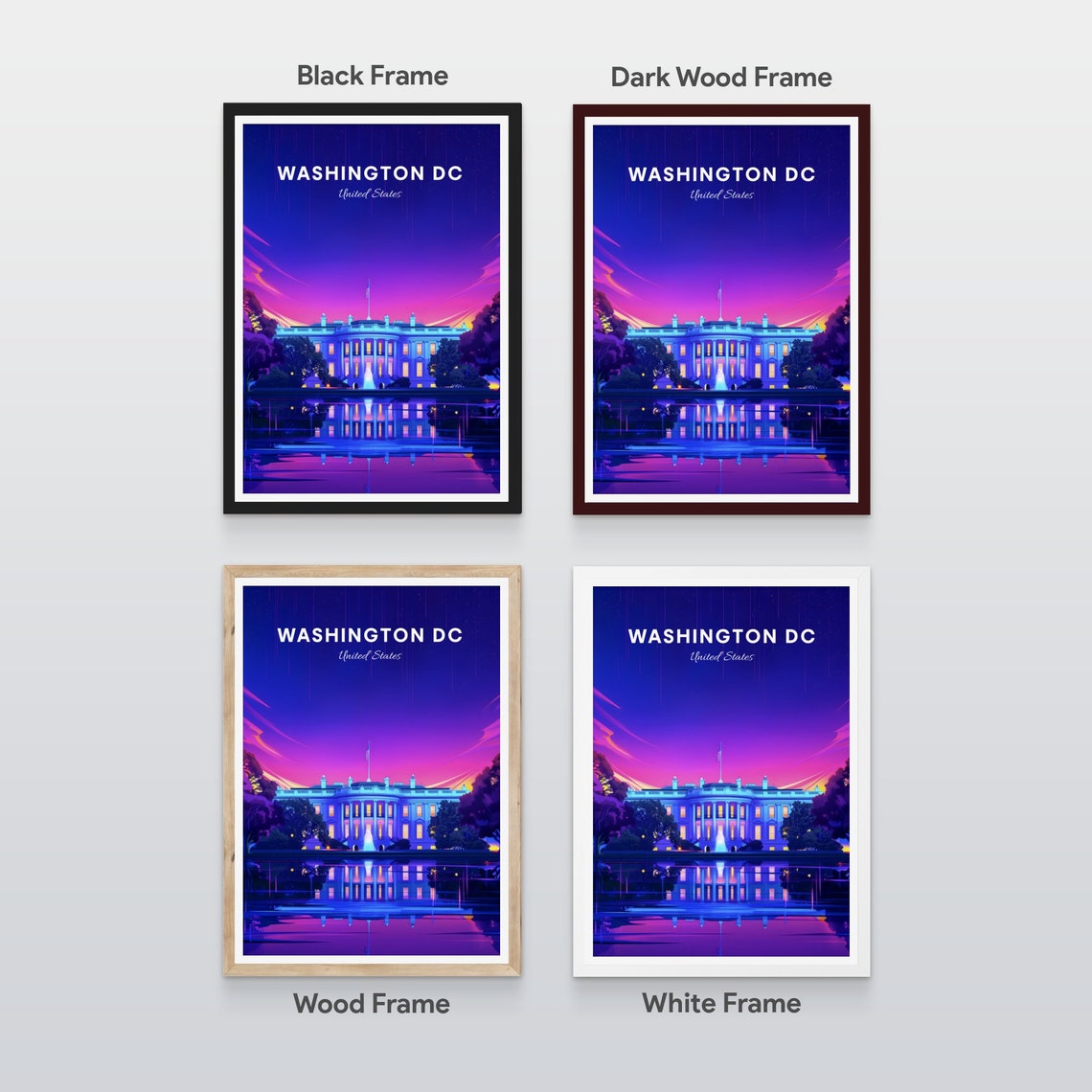 Washington DC White House Purple Night Sky Reflection Travel Poster - Image 2