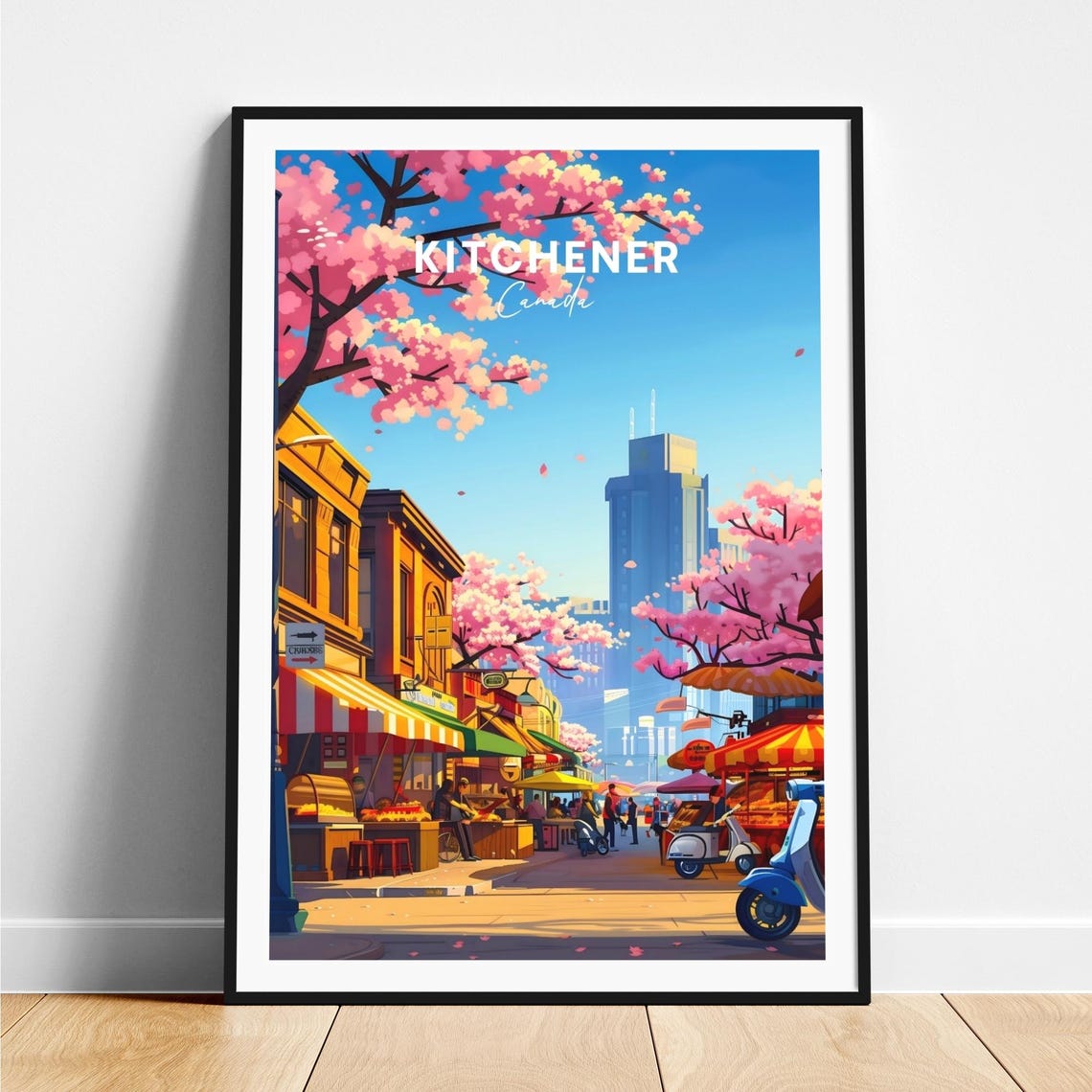 Kitchener Canada Cherry Blossom Market Street Spring Travel Poster