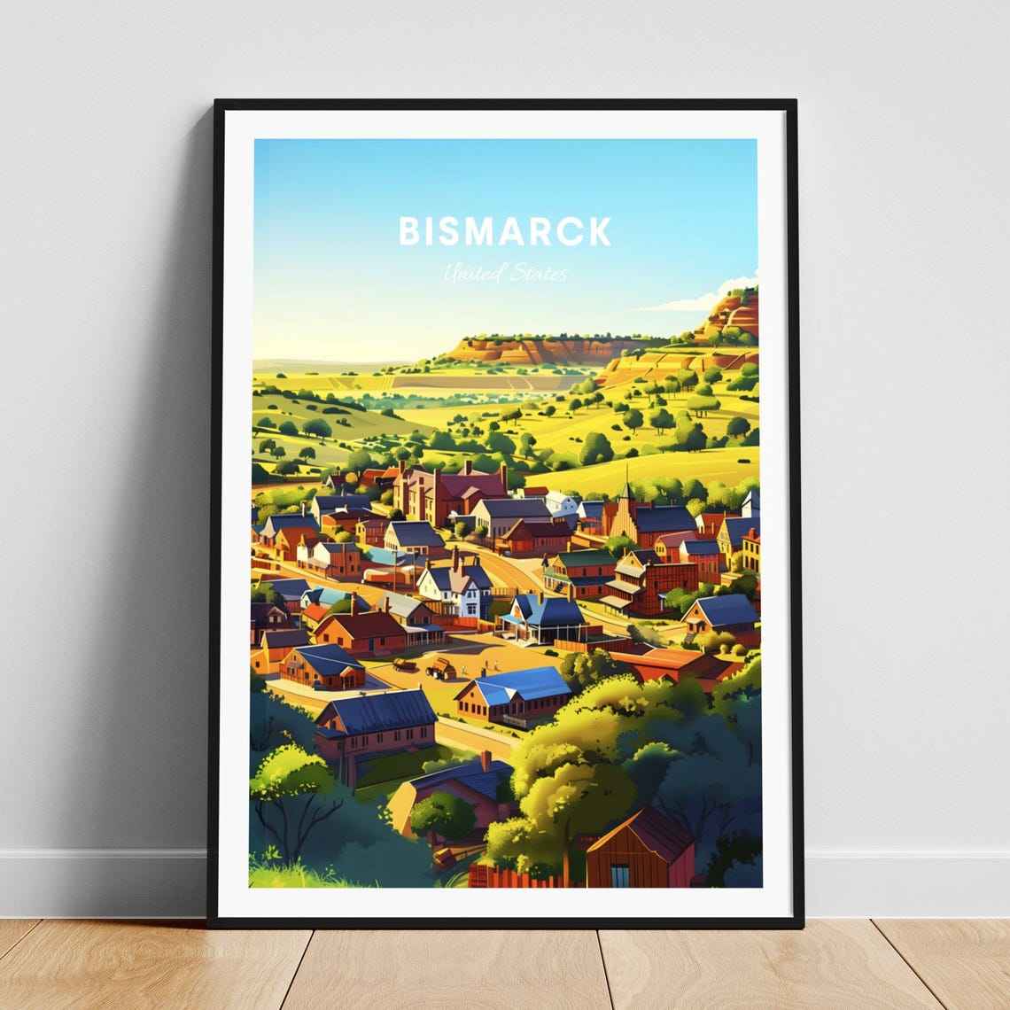 Bismarck North Dakota Small Town Valley Rolling Scenic Hills Poster