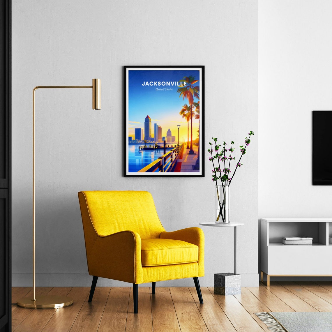 Jacksonville Florida Sunrise Riverfront with Docks Travel Poster - Image 3
