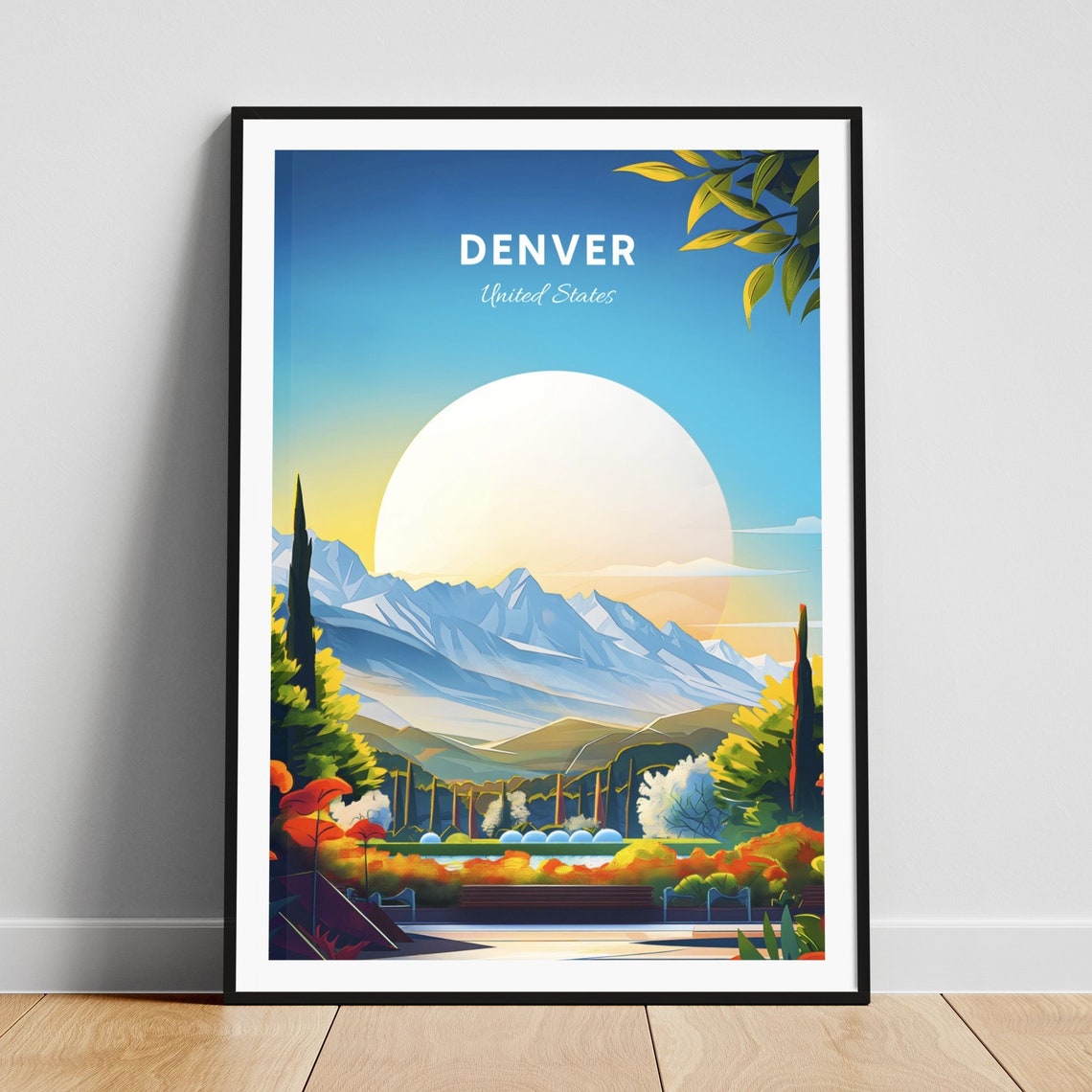 Denver Colorado Botanical Garden Mountain View Sunset Travel Poster