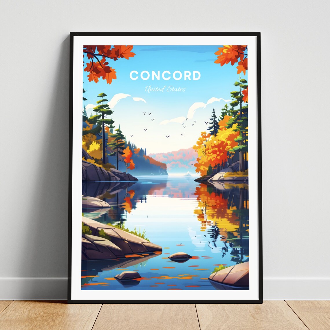 Concord New Hampshire Autumn Lake Reflection Nature Travel Poster