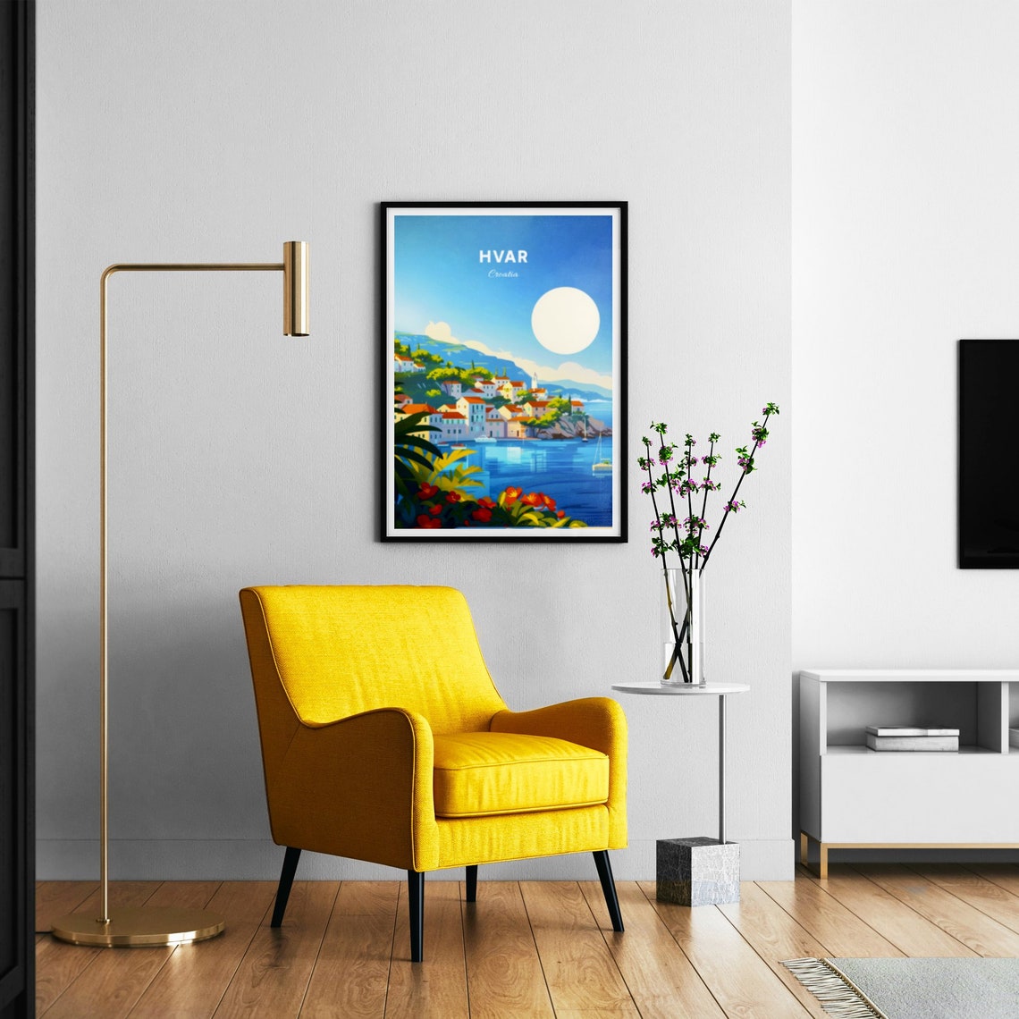 Hvar Croatia Hillside Harbor Town Flowers Sun Scenic Coast Poster - Image 3