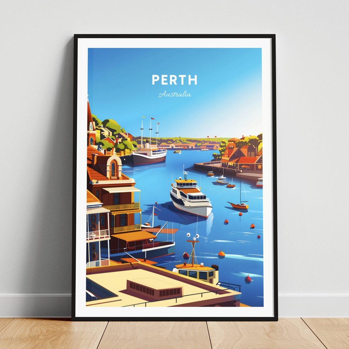 Perth Australia Scenic Waterfront Harbor Marina Travel Poster
