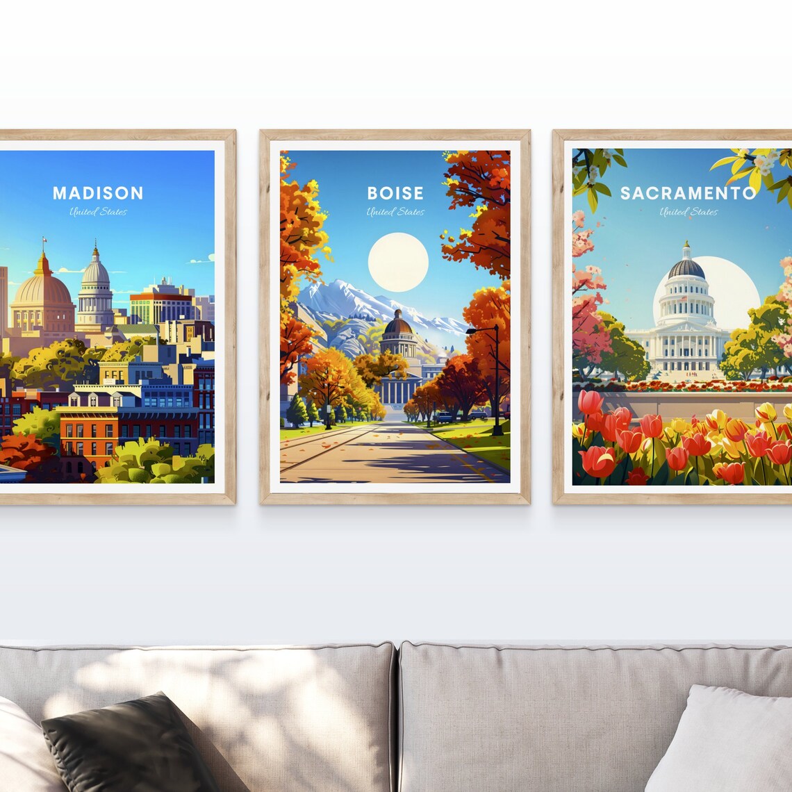 Boise Idaho Autumn Avenue Domed Landmark Mountains Travel Poster - Image 4