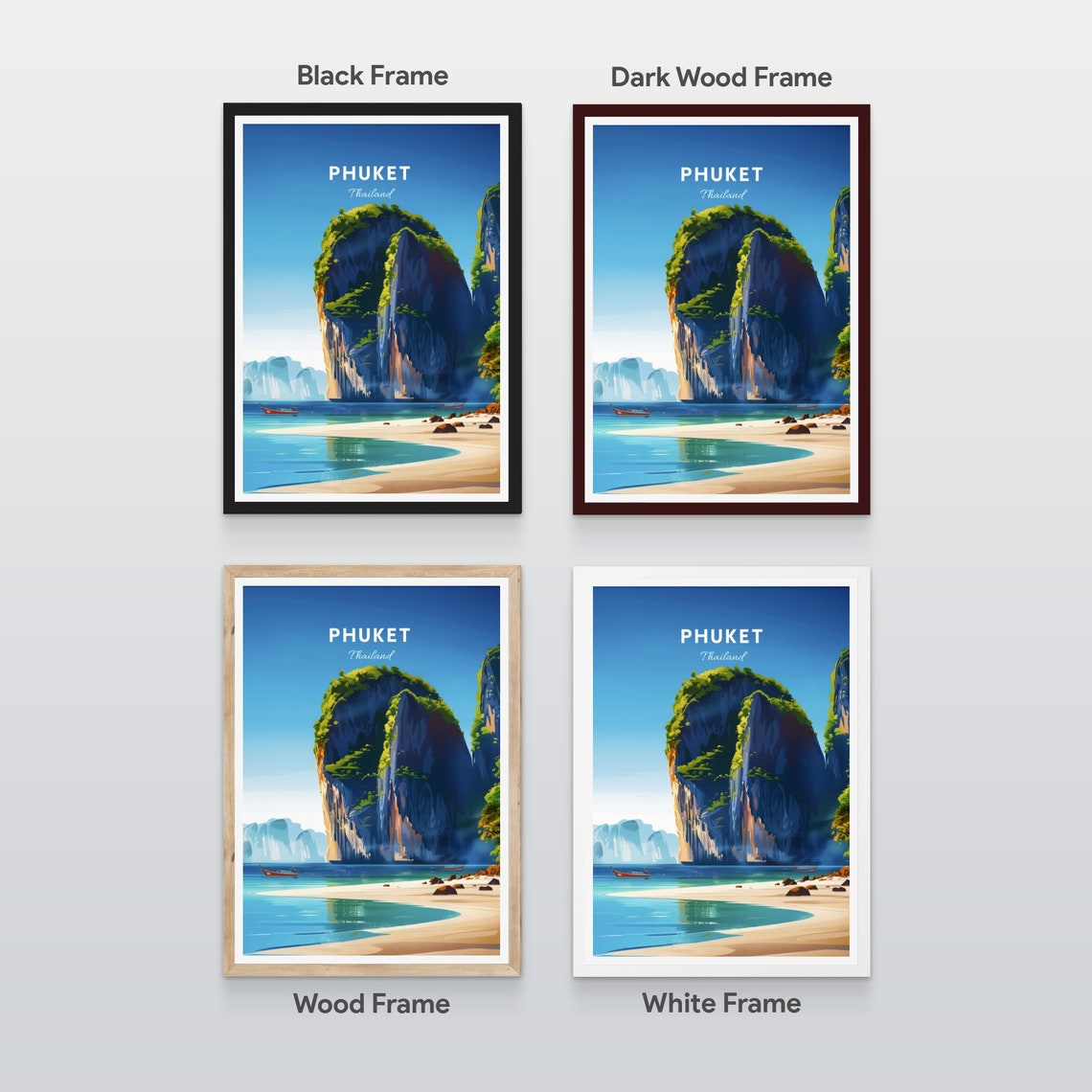 Phuket Thailand Limestone Karst Cliffs Beach Longtail Boat Poster - Image 2