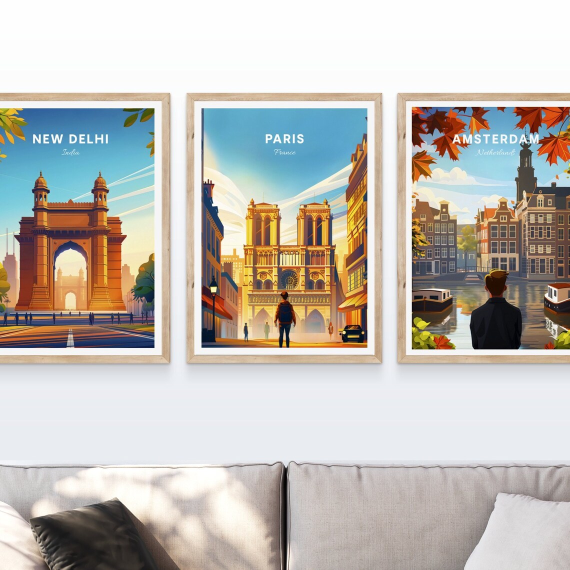 Paris France Notre Dame Cathedral Sunset Street Scene Travel Poster - Image 4