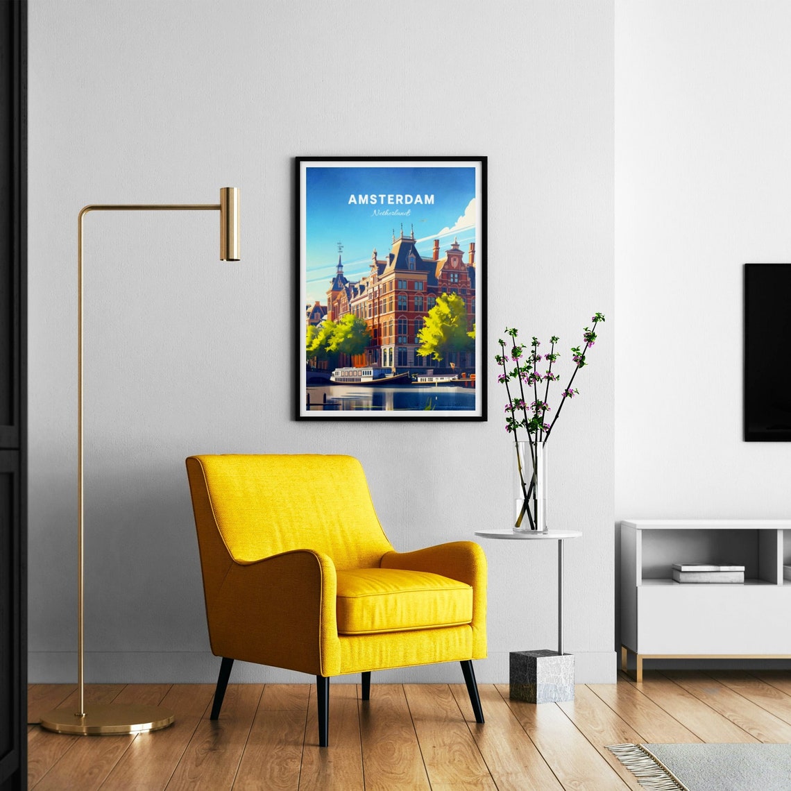Amsterdam Netherlands Historic Buildings Canal Boat Art Poster - Image 2