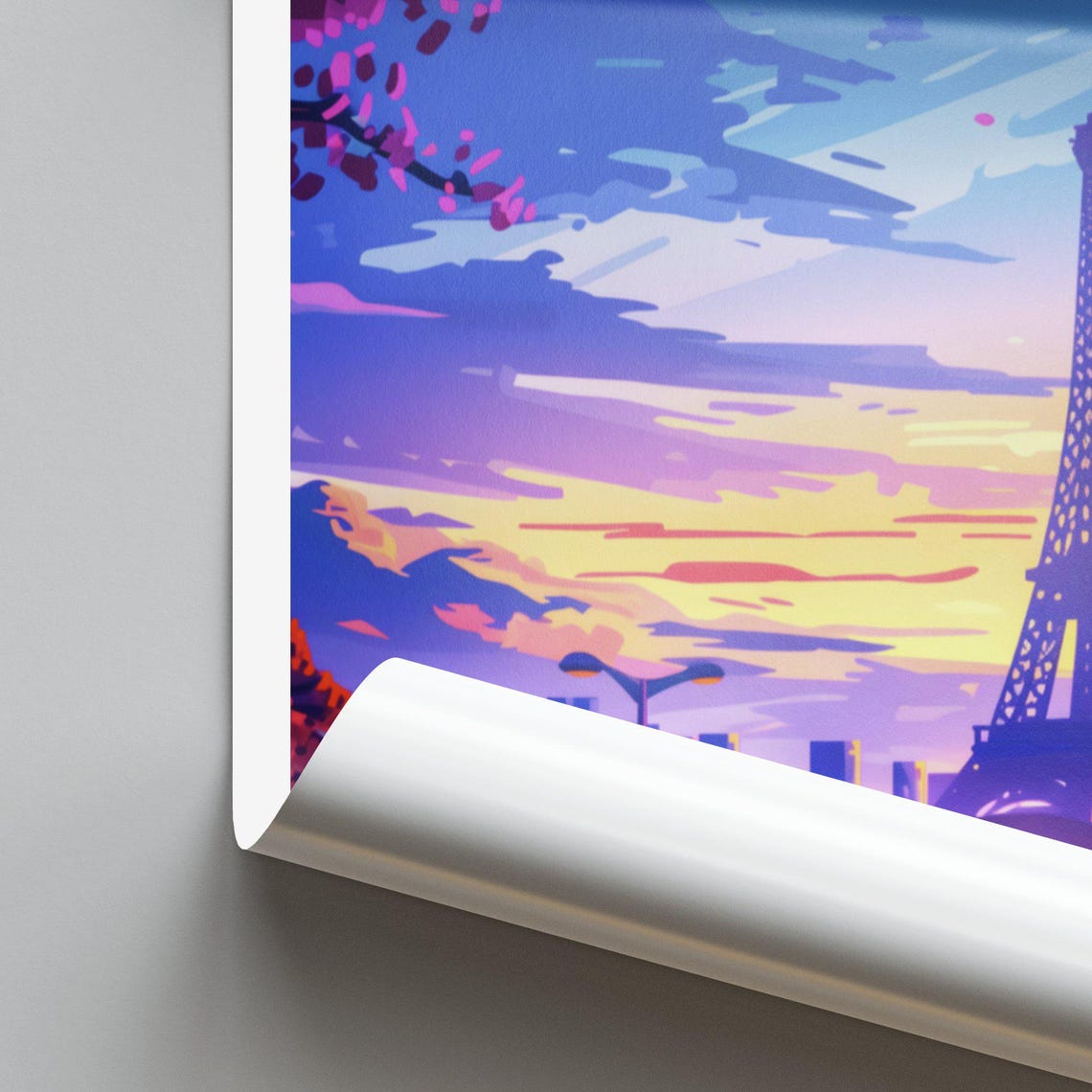 Paris France Eiffel Tower Sunset Cherry Blossom River Travel Poster - Image 2