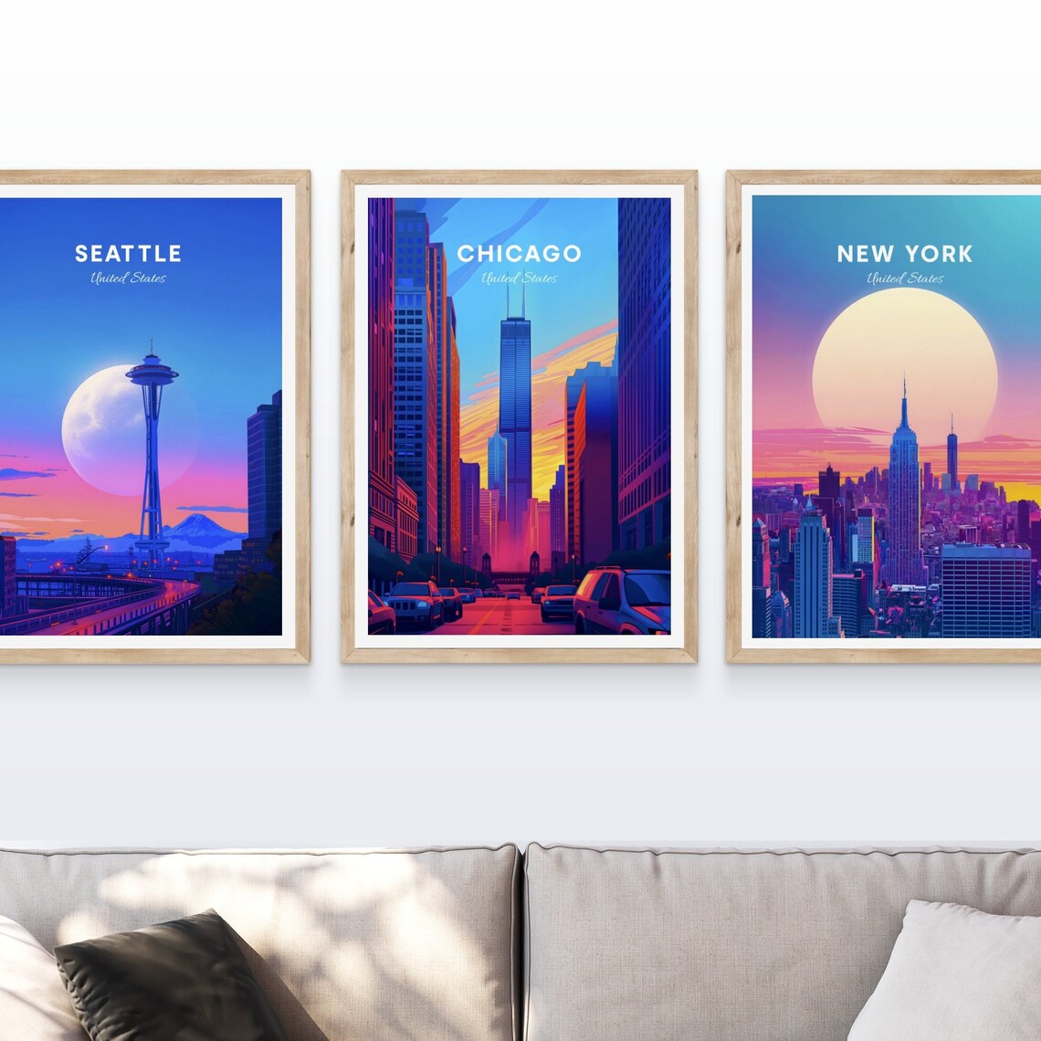 Chicago Illinois Neon Downtown Street Sunset Traffic Travel Art Poster - Image 4