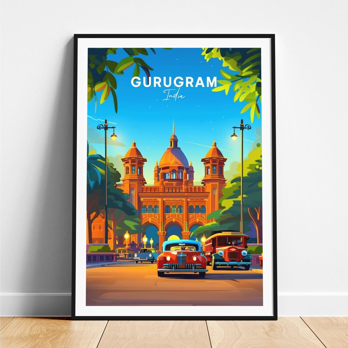 Gurugram India Domed Heritage Building Dusk Cars Travel Poster