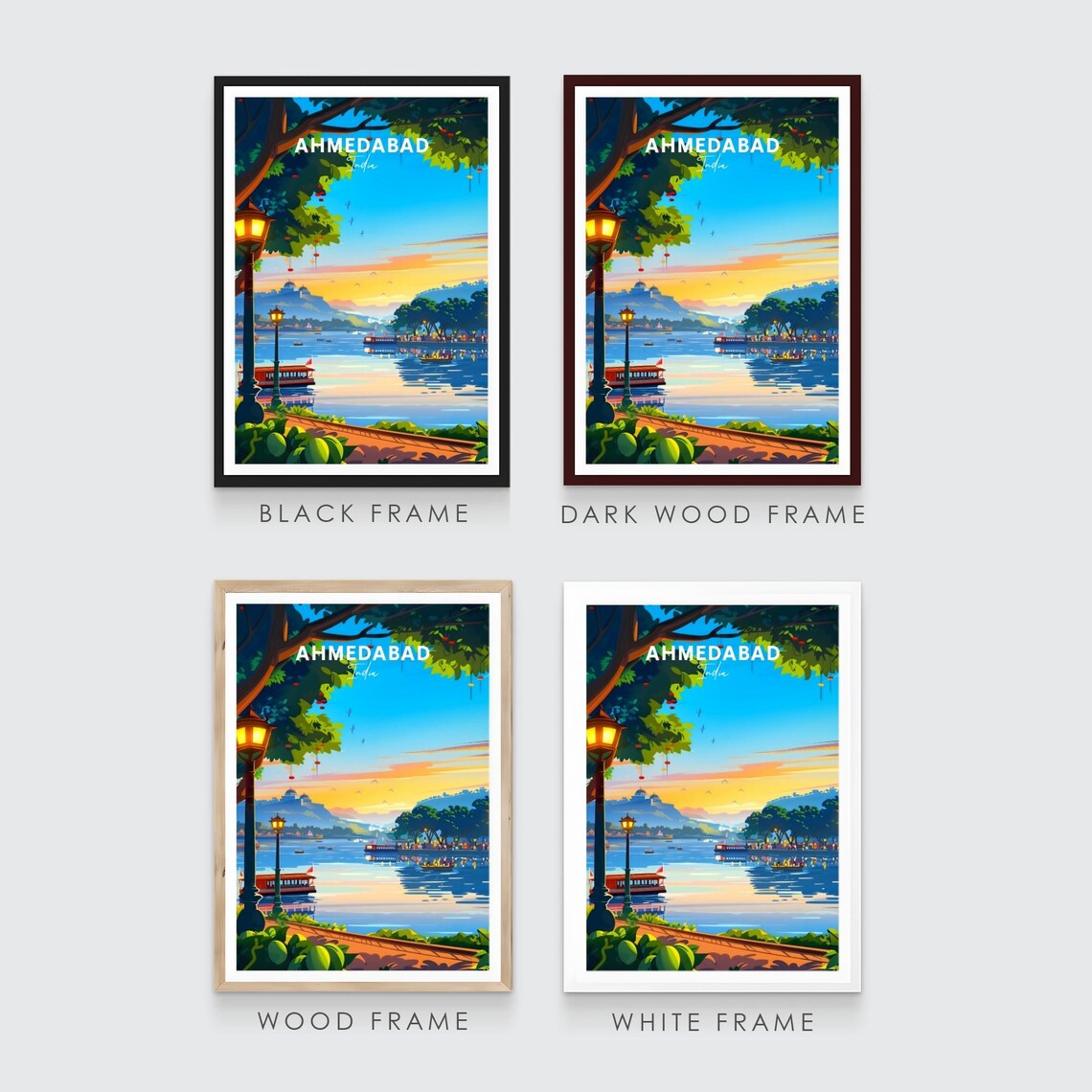 Ahmedabad India Riverfront Sunset Boats Promenade Travel Poster - Image 3