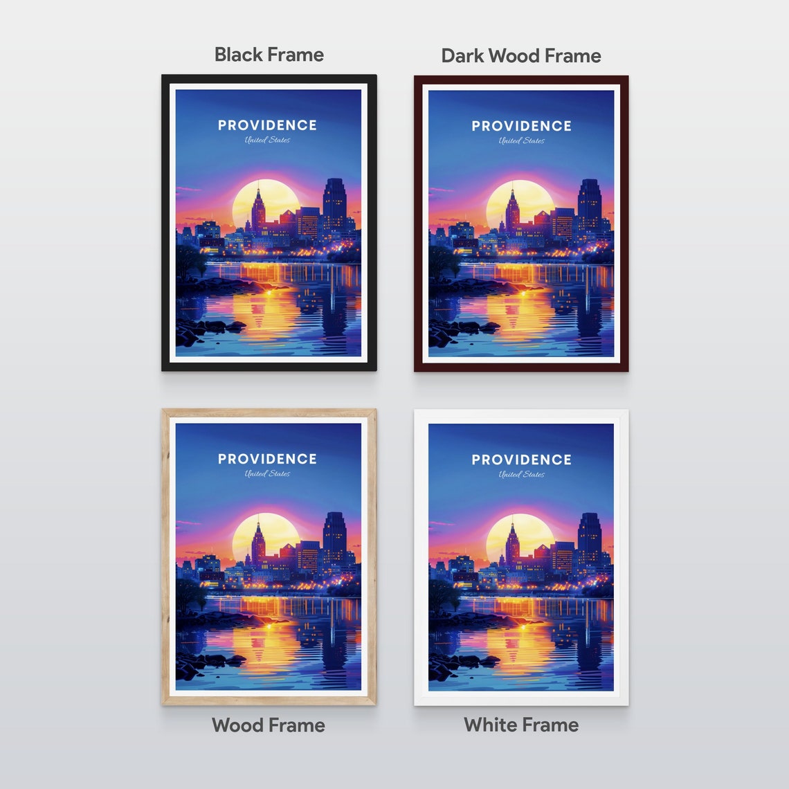 Providence Rhode Island Sunset Skyline River City Lights Travel Poster - Image 2