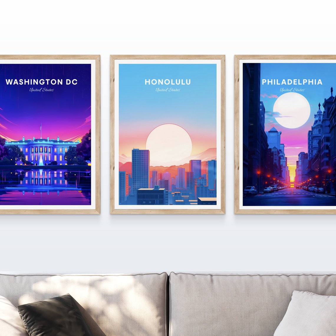 Honolulu Hawaii Skyline Beneath a Giant Rising Sun Travel Poster - Image 4