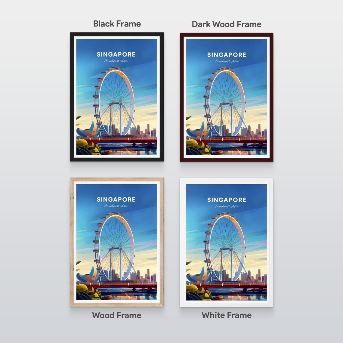 Singapore Flyer Ferris Wheel Marina Bay Skyline Vintage Travel Poster - Image 2