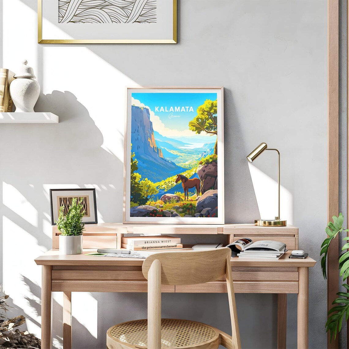 Kalamata Greece Horse Mountain Cliff Meadow Travel Art Poster - Image 4