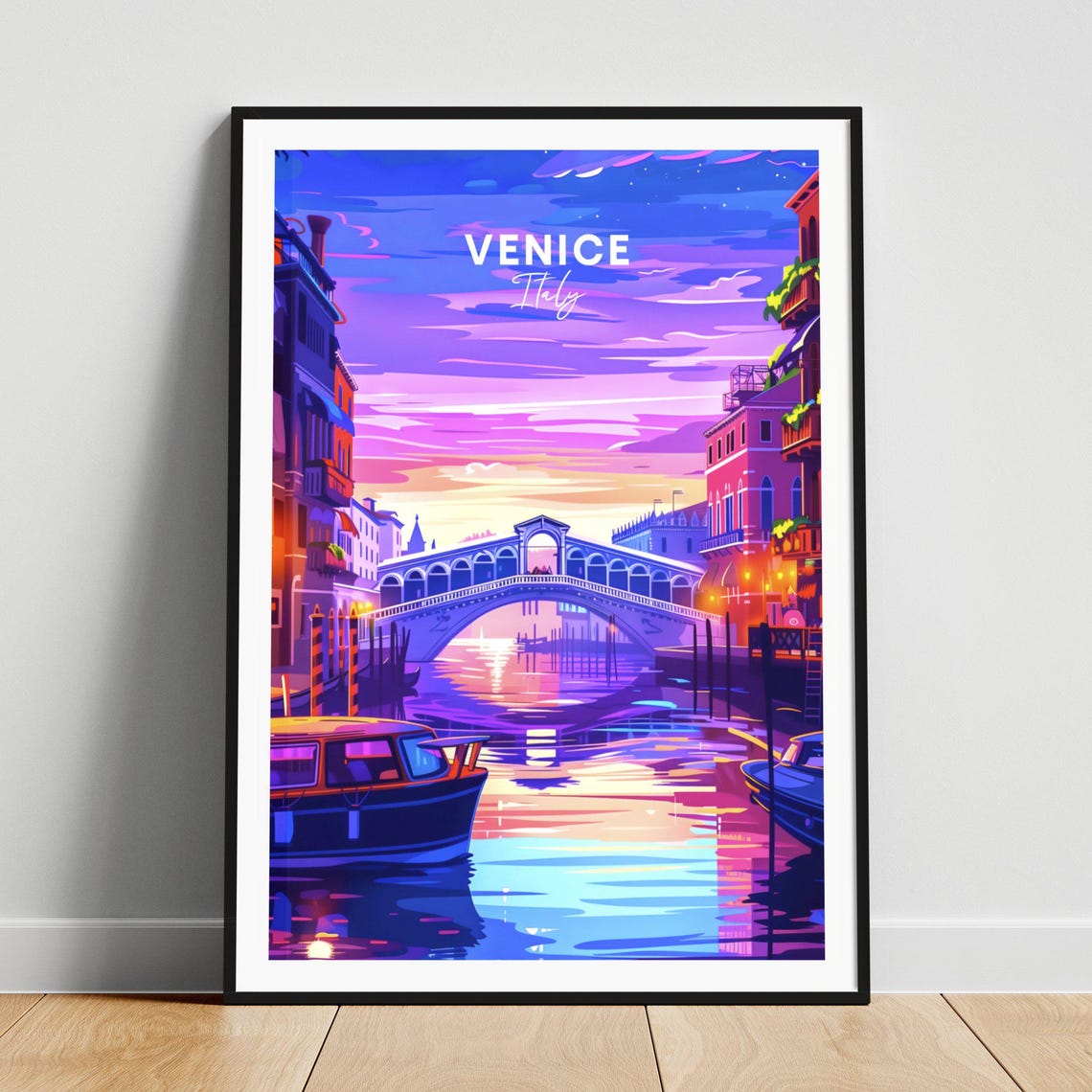 Venice Italy Sunset Canal Rialto Bridge Warm Evening Glow Poster