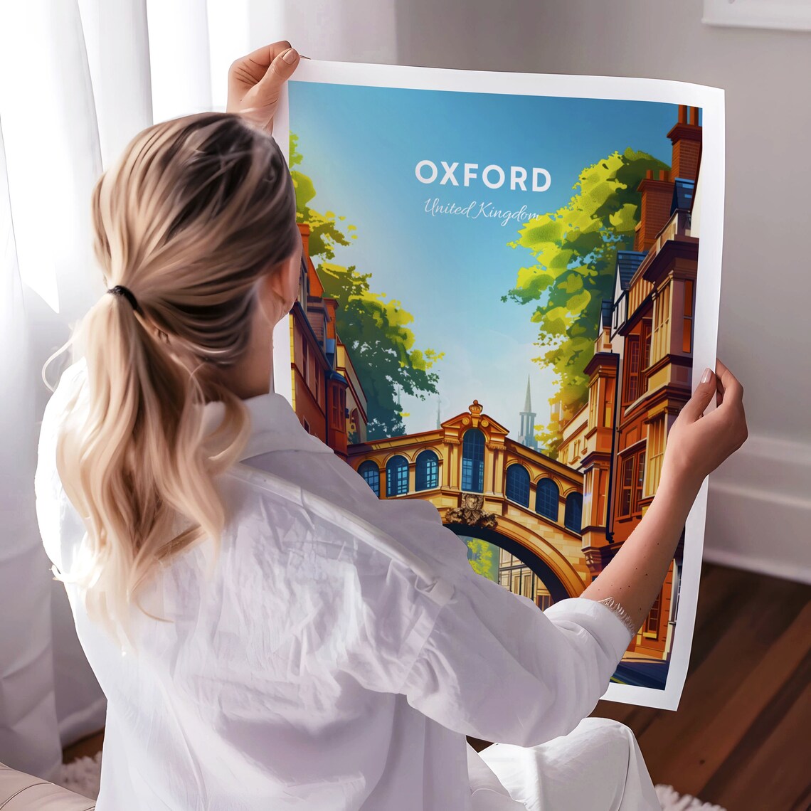 Oxford England Bridge Of Sighs Daytime Historic Street Travel Poster - Image 3