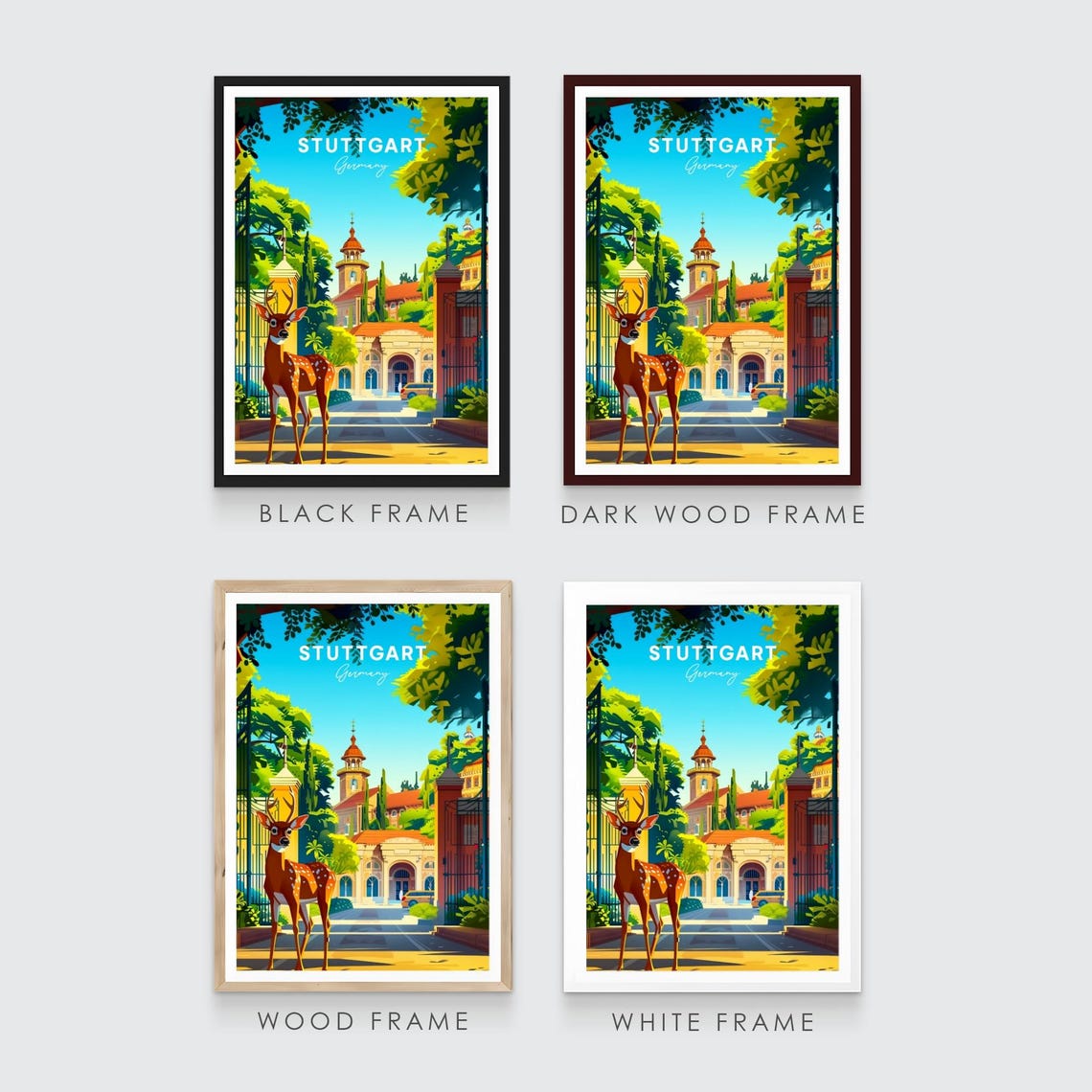 Stuttgart Autumn Deer Park Palace Garden Germany Travel Poster - Image 3