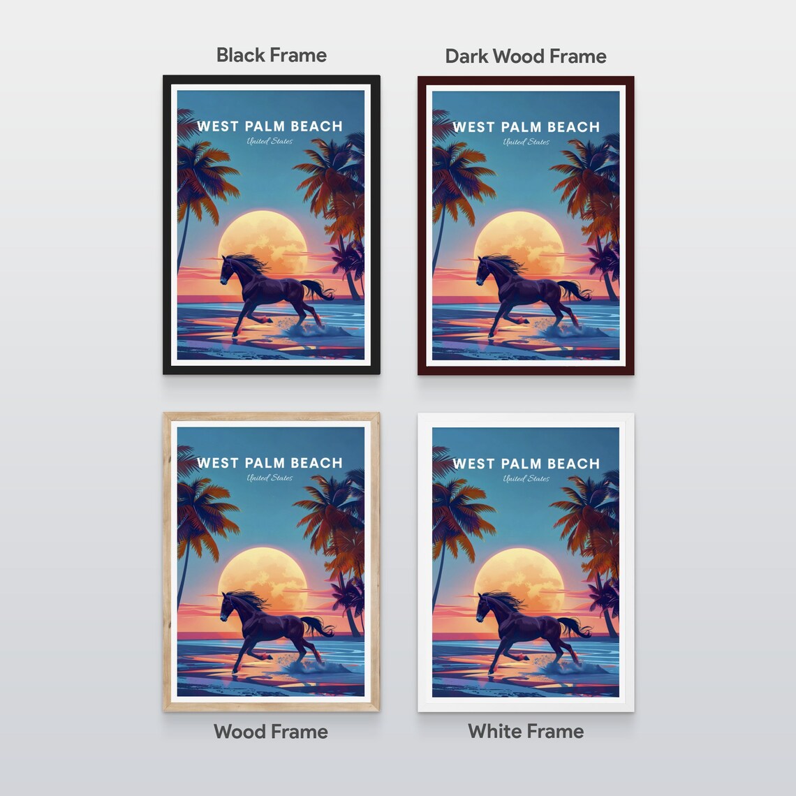 West Palm Beach Florida Horse Gallop Beach Sunset Travel Poster - Image 2