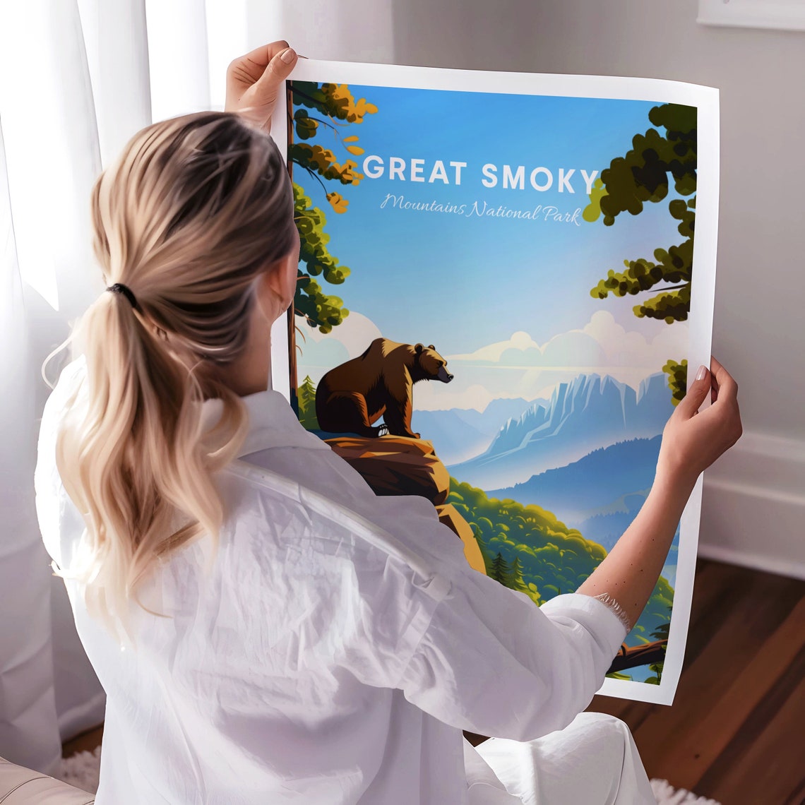 Great Smoky Mountains Bear on Rocky Cliff Daytime Travel Poster - Image 3