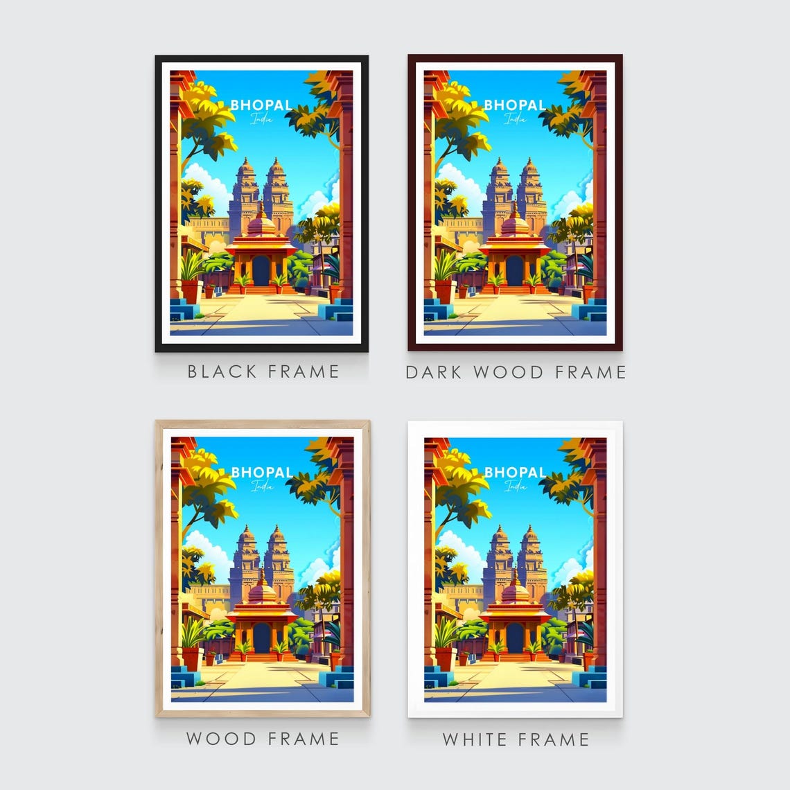 Bright Bhopal India Twin Temple Towers in Sunlit Courtyard Poster - Image 3