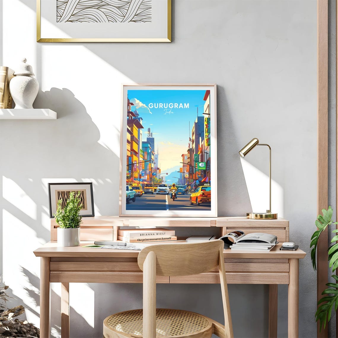Gurugram India Lively Downtown Street Traffic Scene Travel Poster - Image 4