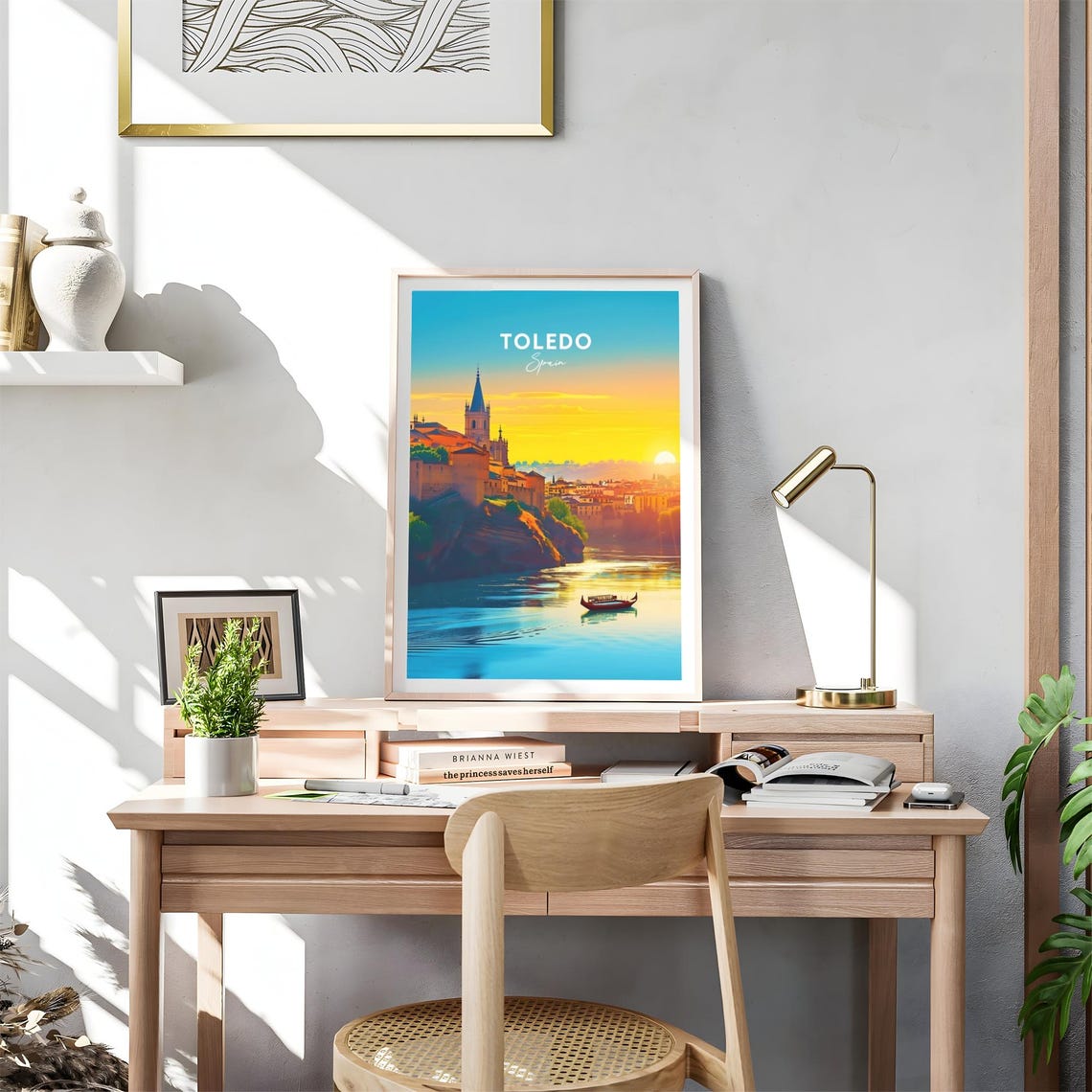 Toledo Sunset Riverside Old Town Church Spire Boat Travel Poster - Image 4
