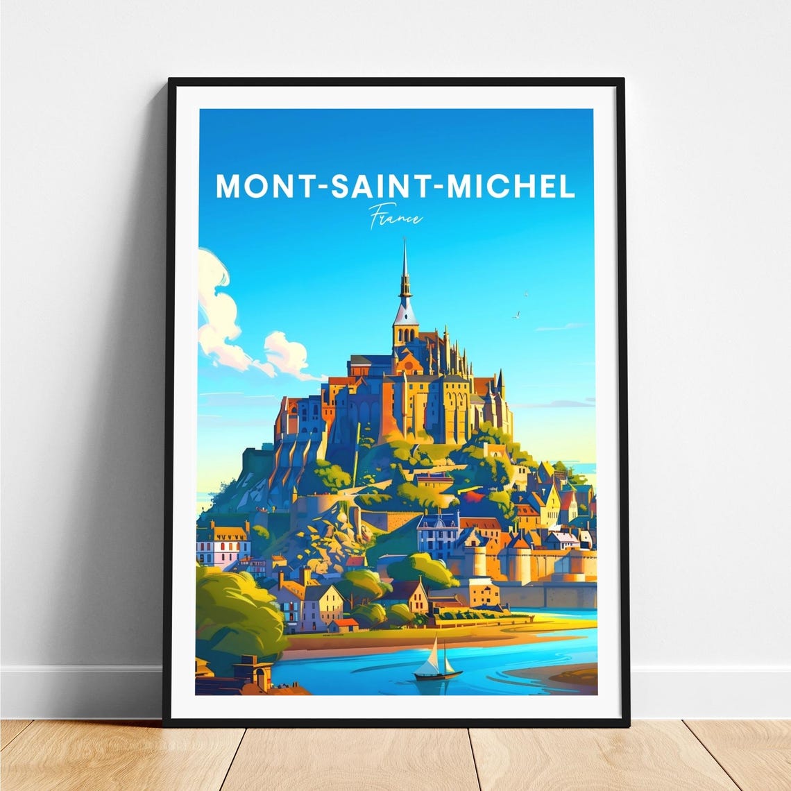 Mont Saint Michel Poster: Abbey on the Island Rock at Golden Sunset