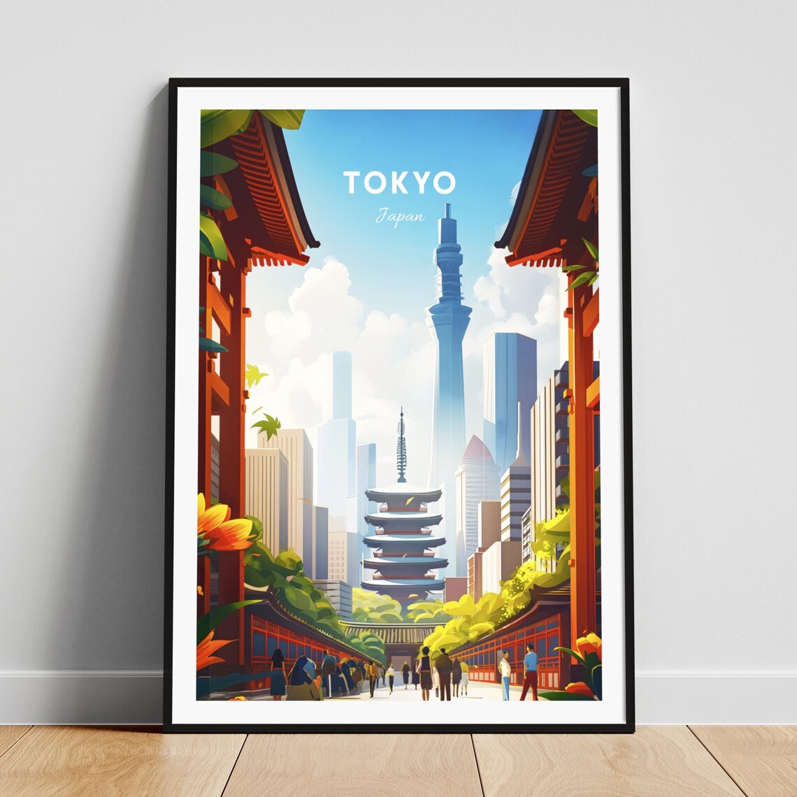 Tokyo Japan Asakusa Pagoda Tokyo Skytree Street Scene Poster