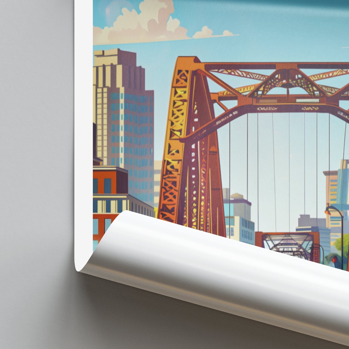 Little Rock Red Steel Truss Bridge on a Bright Sunny Day Poster - Image 2